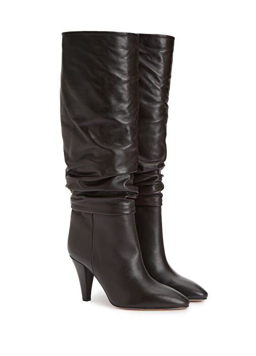 Koyu Kahverengi Topuklu Deri Çizme - Görsel 3