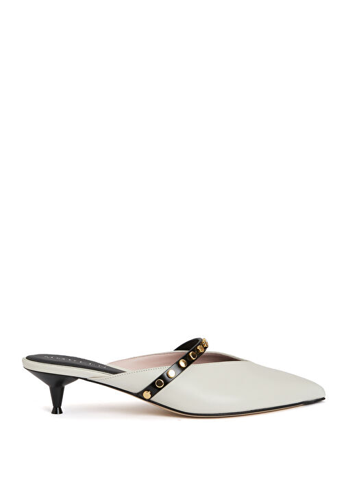 Beyaz Trok Bantlı Kadın Deri Terlik - Görsel 2