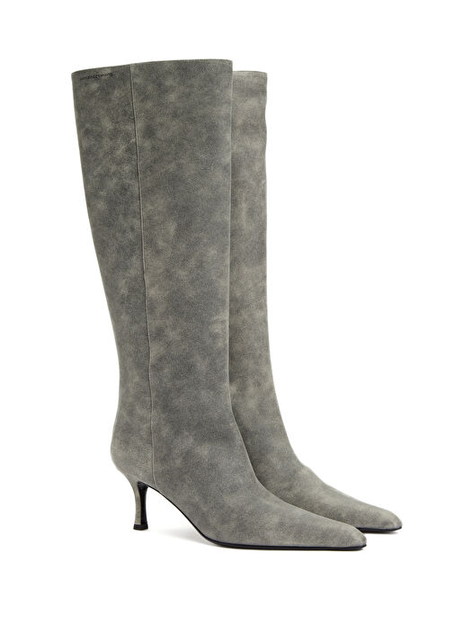 Vera Tube Gri Kadın Deri Çizme - Görsel 3