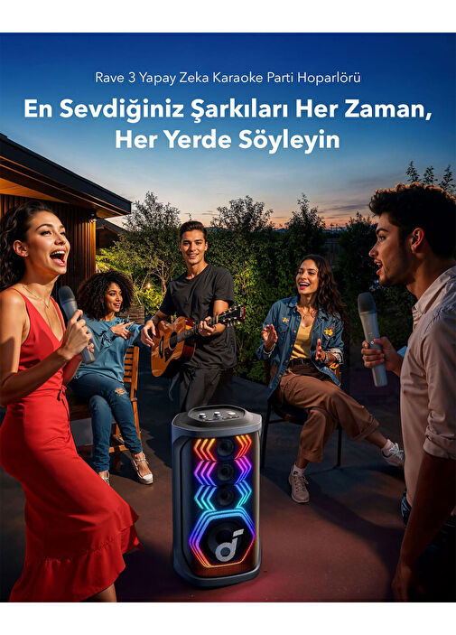Anker - Soundcore Rave 3 AI Karaoke Bluetooth Hoparlör - A31A3 - Siyah