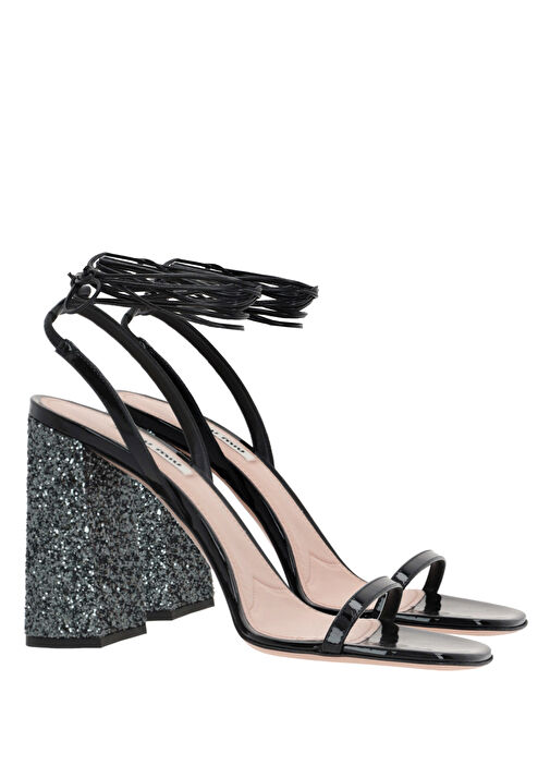 Siyah Topuklu Rugan Sandalet - Görsel 3