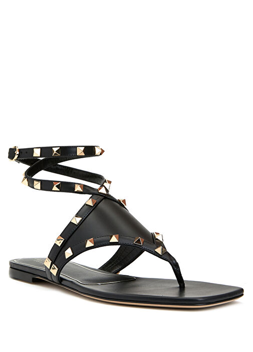 Rockstud Siyah Kadın Deri Sandalet - Görsel 8