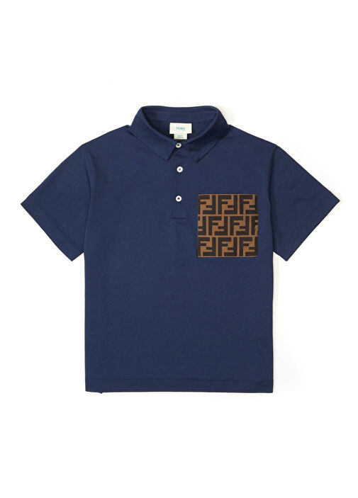 Fendi - Saks Lacivert Polo Yaka Erkek Çocuk T-shirt - Saks