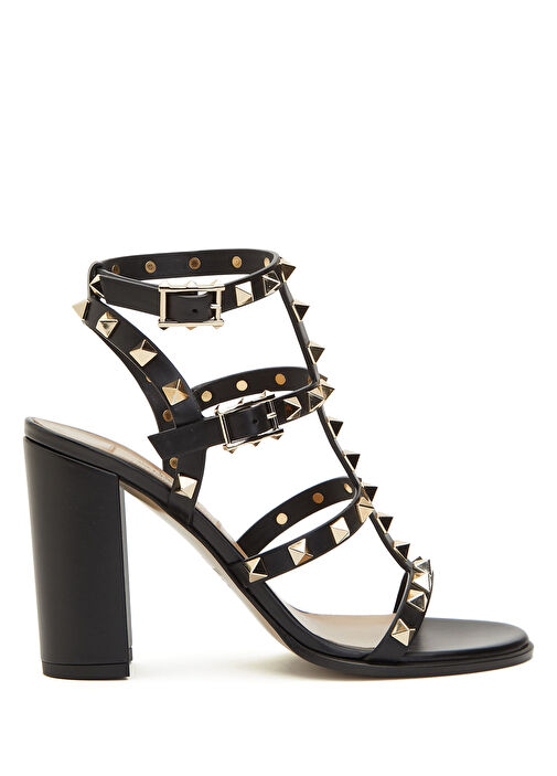 Rockstud Siyah Kadın Deri Sandalet