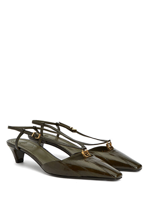 Haki Logo Detaylı Deri Topuklu Ayakkabı - Görsel 3