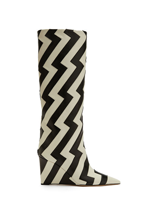 Blake Siyah Beyaz Zikzak Desenli Kadın Deri Çizme - Görsel 2