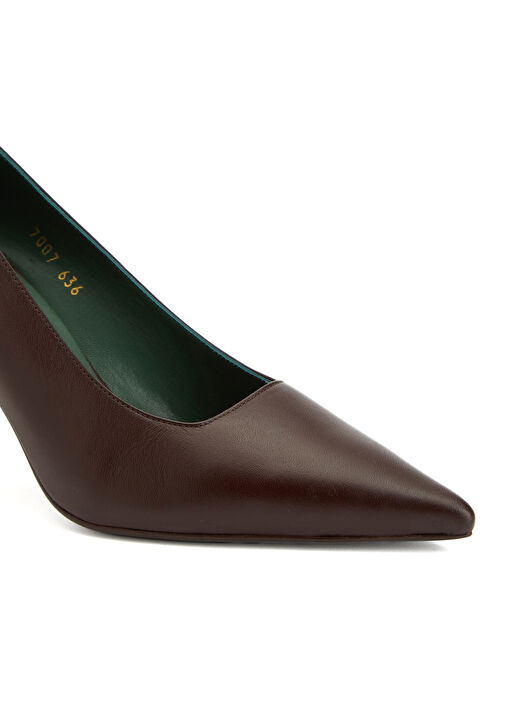 Kahverengi Deri Topuklu Ayakkabı - Görsel 7