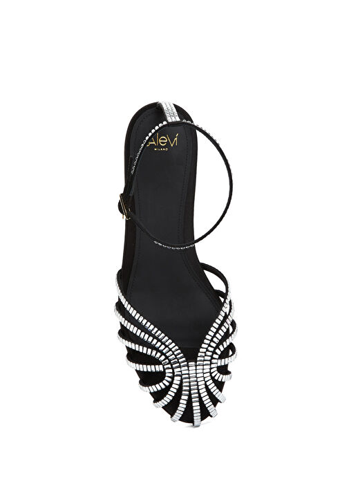 Siyah Geometrik Bantlı İpek Babet - Görsel 5