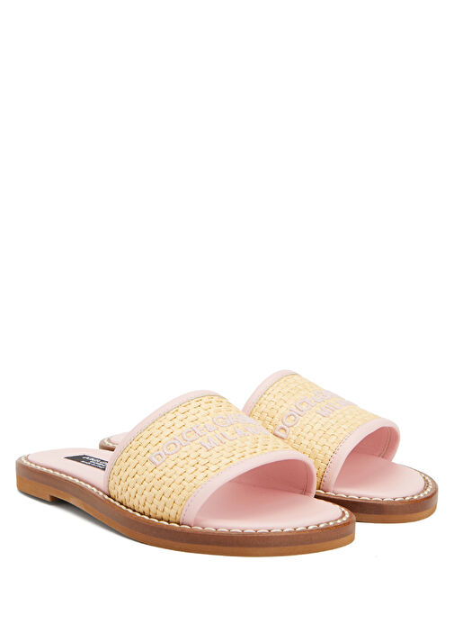 Bej Pembe Logo Nakışlı Kız Çocuk Terlik - Görsel 3