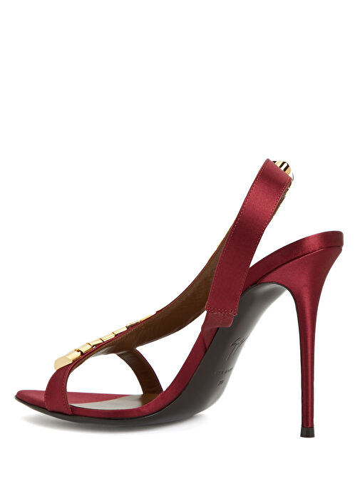 Kırmızı Topuklu Saten Sandalet - Görsel 4