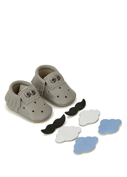 Gri Aksesuar Detaylı Erkek Bebek Deri Ayakkabı - Görsel 9