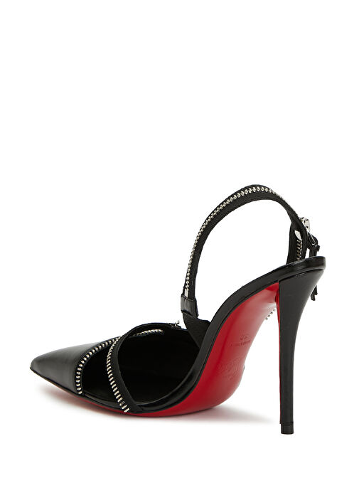 Slingyzip Siyah Deri Topuklu Ayakkabı - Görsel 4