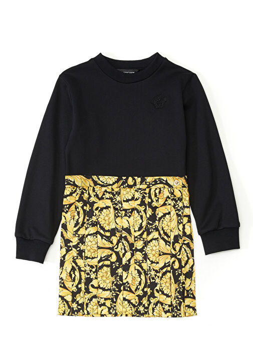 Versace - Black Gold Baroque Patterned Girls Dress