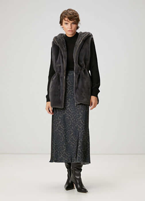 Hardal Desenli Midi Evaze Etek