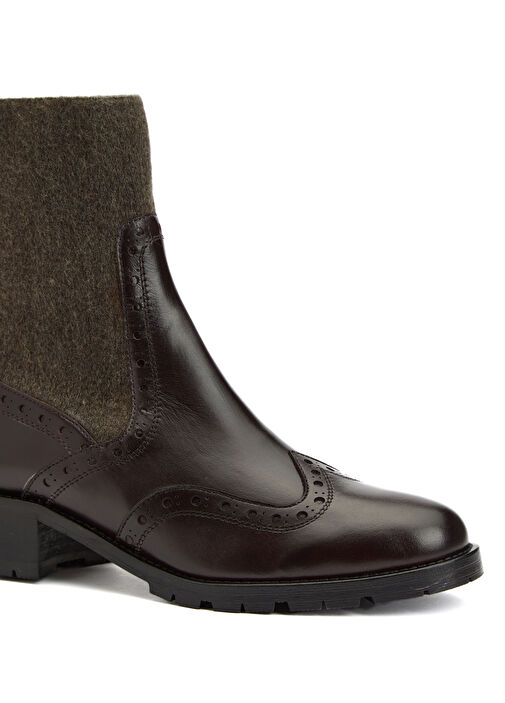 Kahverengi Triko Detaylı Kadın Deri Bot - Görsel 7