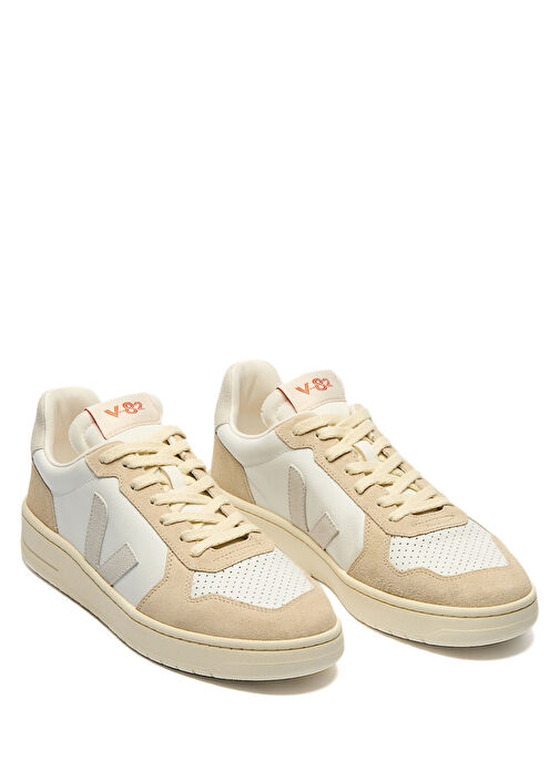 V-82 Grained Bej Beyaz Kadın Deri Sneaker - Görsel 3