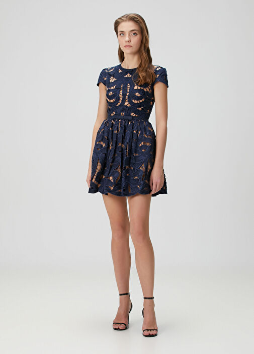 self portrait blue lace mini dress self-portrait - Blue Crepe Lace Mini Dress