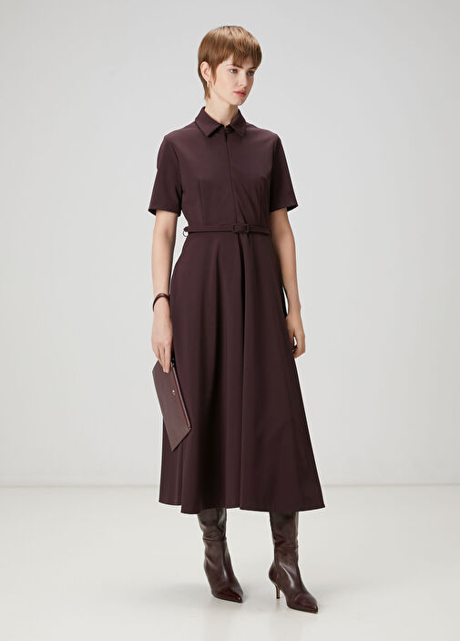 Beymen Club - Midi Shirt Dress With Burgundy Belt Beymen Club - Midi Shirt Dress With Burgundy Belt