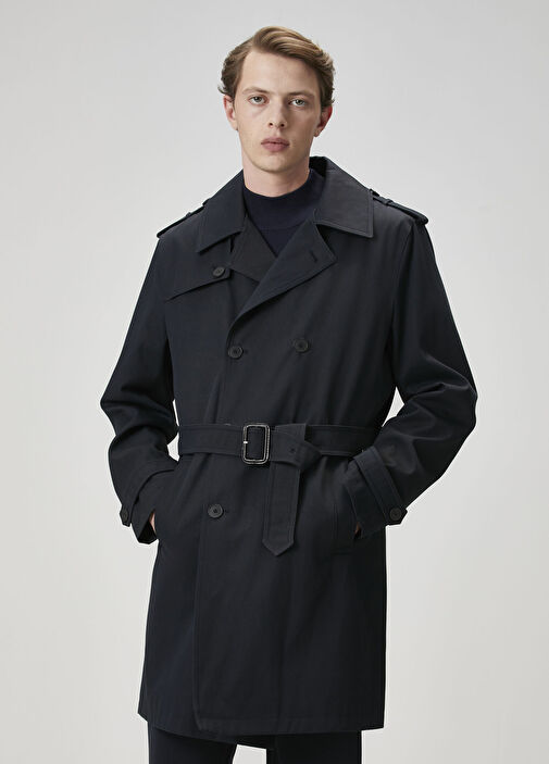 Lacivert İç Yelek Detaylı Organik Pamuk Pardösü