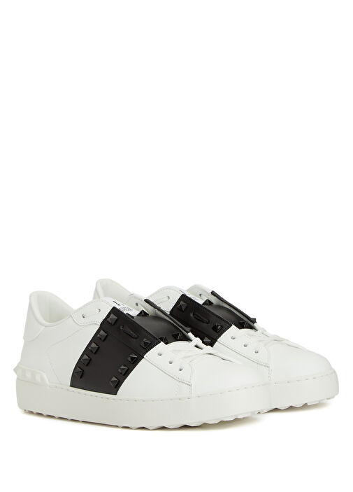 Open Siyah Beyaz Kadın Deri Sneaker - Görsel 3