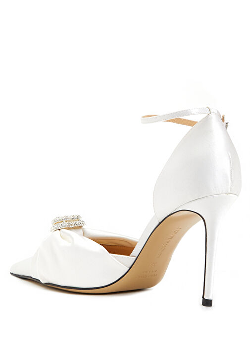 Beyaz Taşlı Kalp Detaylı İpek Topuklu Ayakkabı - Görsel 4