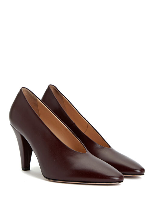 Bordo Deri Topuklu Ayakkabı - Görsel 3