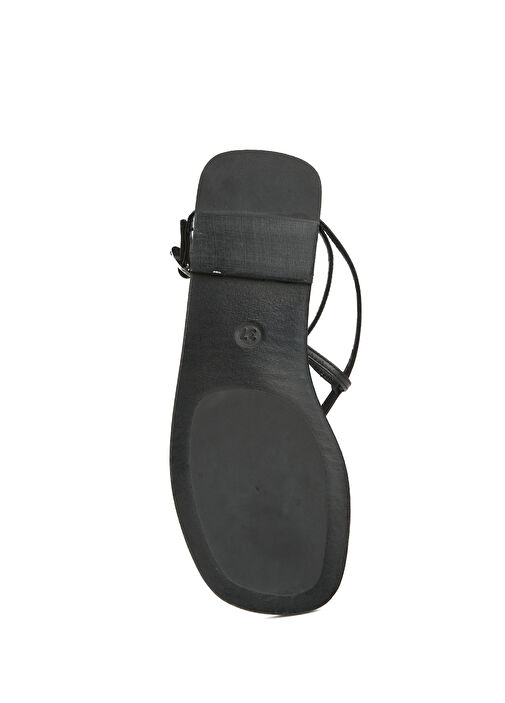 Siyah Amorf Tokalı Deri Sandalet - Görsel 6
