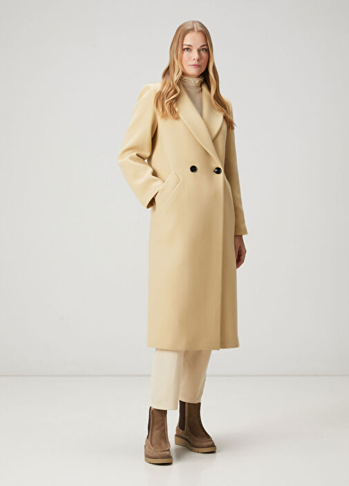 Açık Sarı Yün Palto