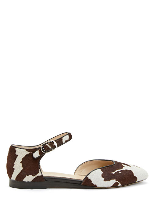 Kahverengi Beyaz Kadın Deri Sandalet - Görsel 2