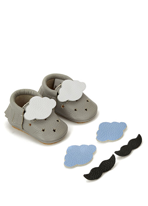 Gri Aksesuar Detaylı Erkek Bebek Deri Ayakkabı - Görsel 3