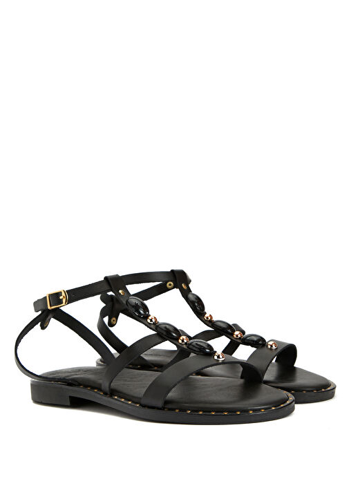 Siyah Toka Detaylı Kadın Deri Sandalet - Görsel 3