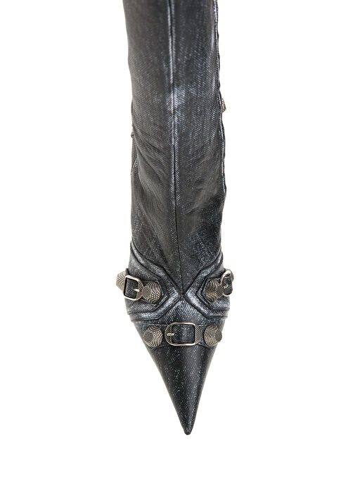 Siyah Gri Kadın Deri Çizme - Görsel 5