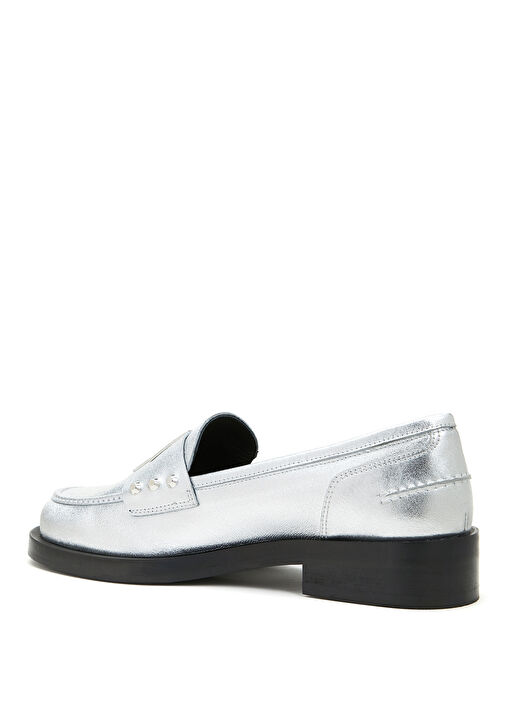 Silver Logo Tokalı Kadın Deri Loafer - Görsel 4