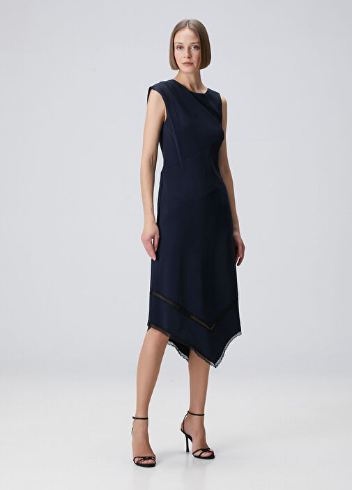 Lacivert Asimetrik Midi Elbise