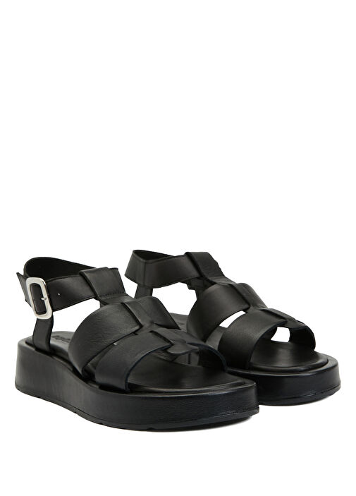 Siyah Kadın Deri Sandalet - Görsel 3