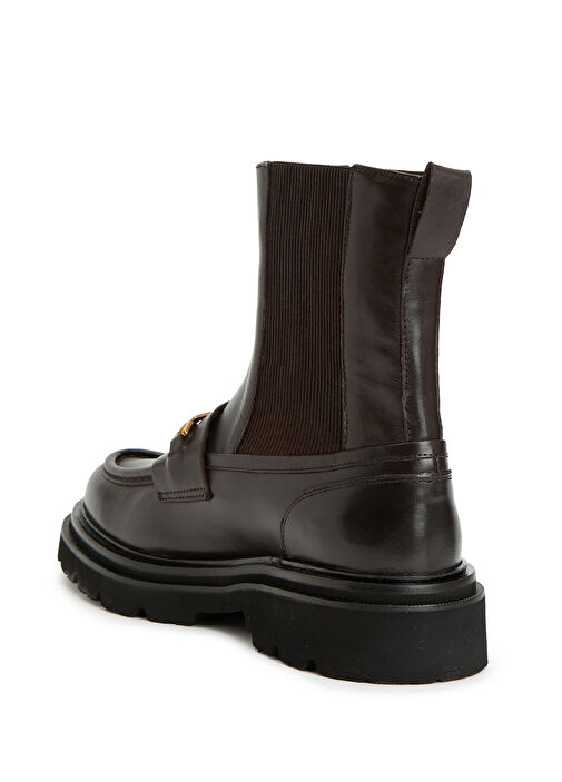 Kahverengi Zincir Logolu Kadın Deri Bot - Görsel 4