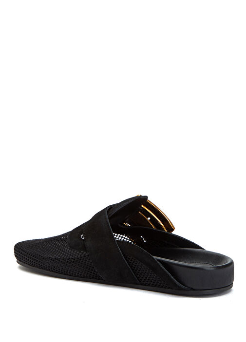 Siyah Logo Tokalı Kadın Terlik - Görsel 4