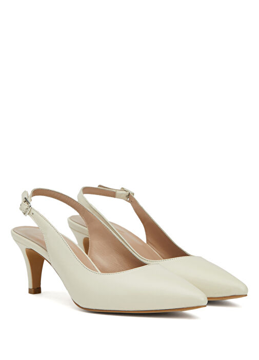 Ekru Deri Topuklu Ayakkabı - Görsel 3