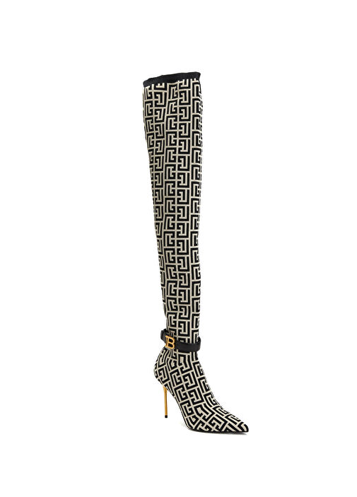 Raven Siyah Krem Geometrik Logolu Kadın Çizme - Görsel 3