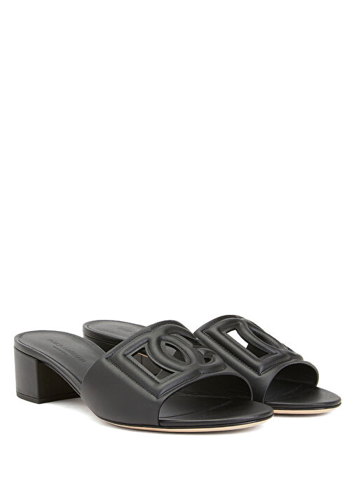 Siyah Logo Detaylı Kadın Deri Terlik - Görsel 3