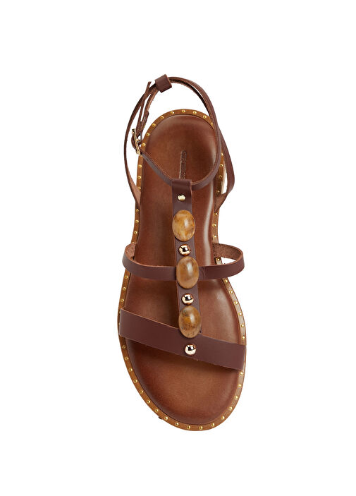 Kahverengi Toka Detaylı Kadın Deri Sandalet - Görsel 5