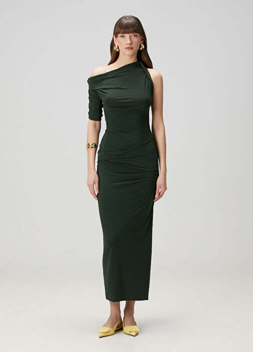 Jacquemus - Drapeado Dark Green Midi Dress