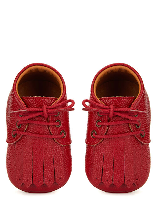 Kırmızı Püsküllü Unisex Bebek Deri Ayakkabı - Görsel 5