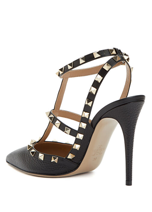 Rockstud Siyah Deri Topuklu Ayakkabı - Görsel 4