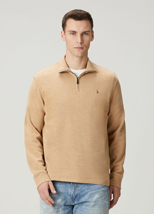 Polo Ralph Lauren Bej Erkek Bej Yakası Fermuarlı Sweatshirt