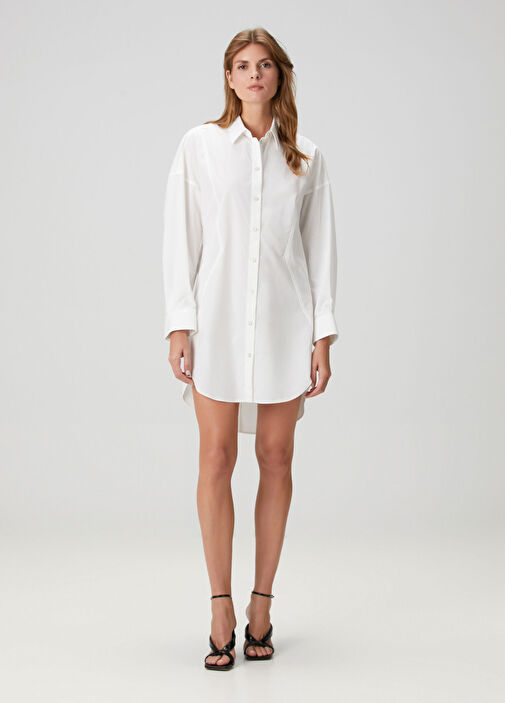 helmut lang white shirt dress HELMUT LANG Women's Sleeveless Side Slits Cotton Midi Shirt Dress White  Size 2