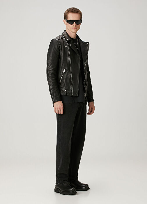 Mortiis ブラックメタル　BLACKL AllSaints Siyah Erkek Milo Siyah Deri Biker Mont 1726788 | Beymen