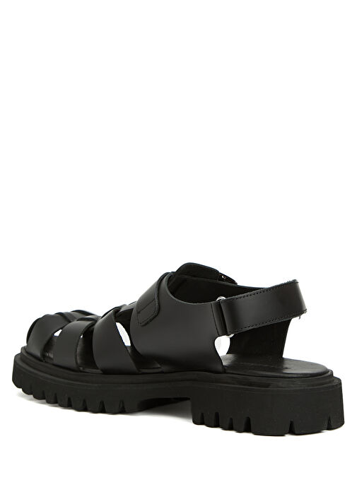Siyah Erkek Deri Sandalet - Görsel 4
