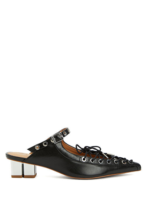 Eyelets Siyah Kadın Deri Terlik - Görsel 2