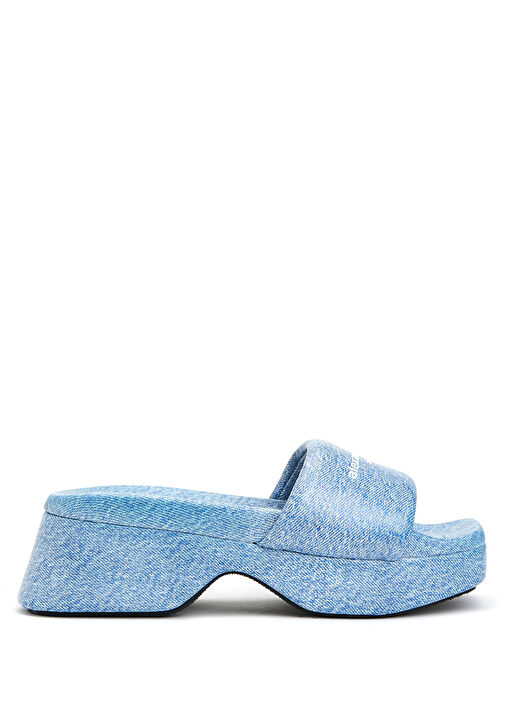 Trompe-loeil Mavi Kadın Deri Terlik - Görsel 2